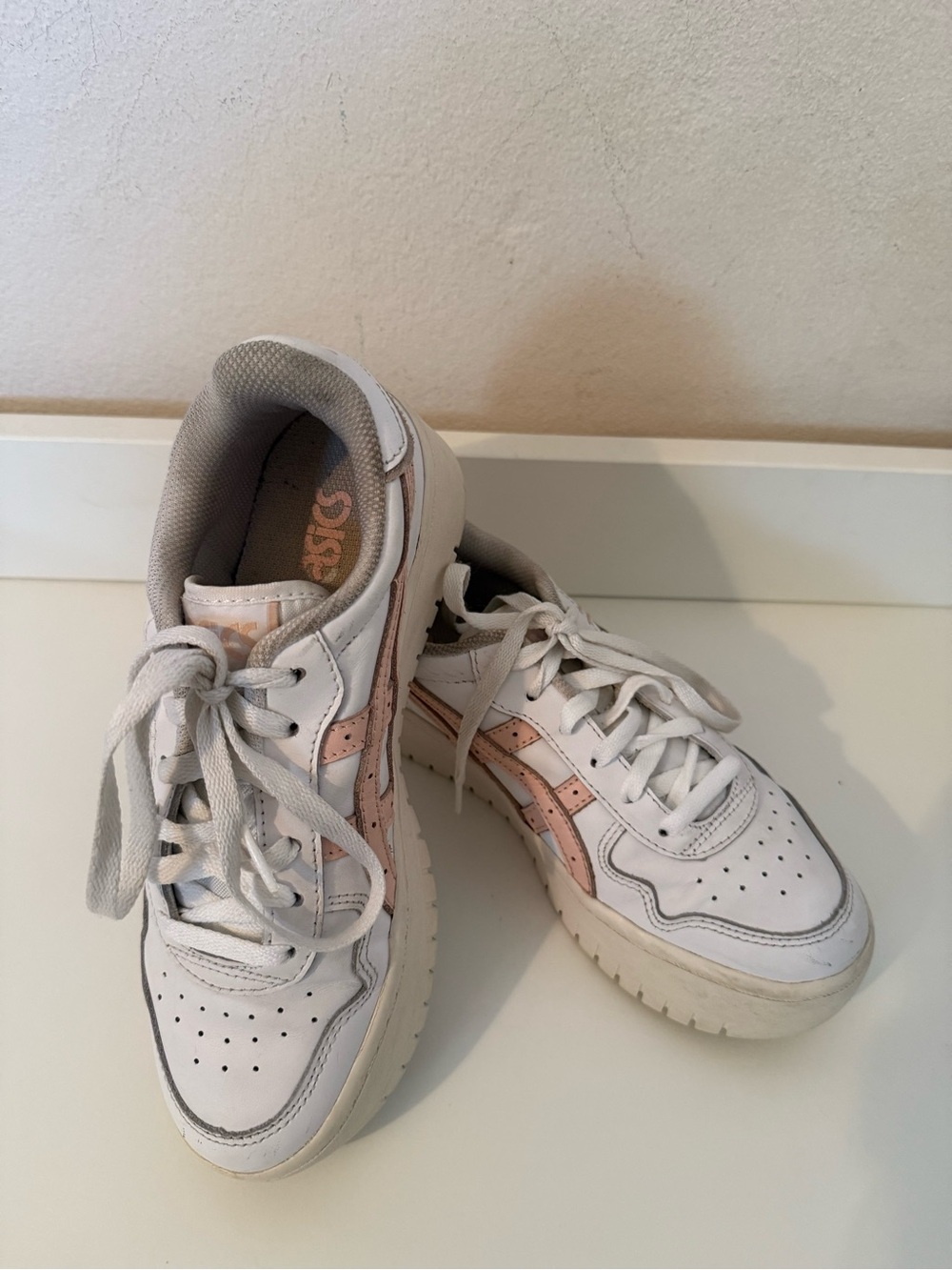 Asics White Sneakers with Pink Accent Stripes